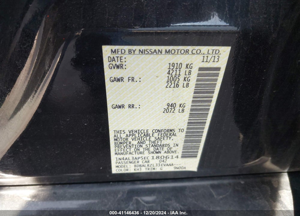2014 NISSAN ALTIMA 2.5 S VIN: 1N4AL3AP5EC180614