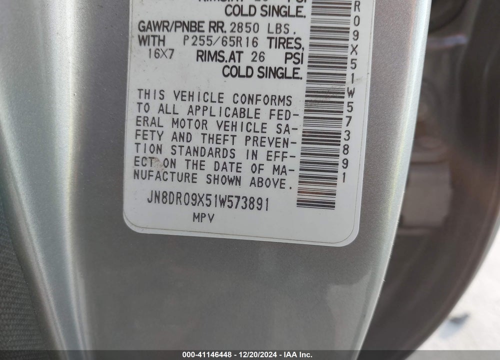 2001 NISSAN PATHFINDER LE VIN: JN8DR09X51W573891
