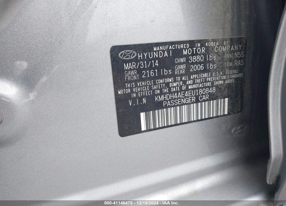 2014 HYUNDAI ELANTRA SE VIN: KMHDH4AE4EU180848