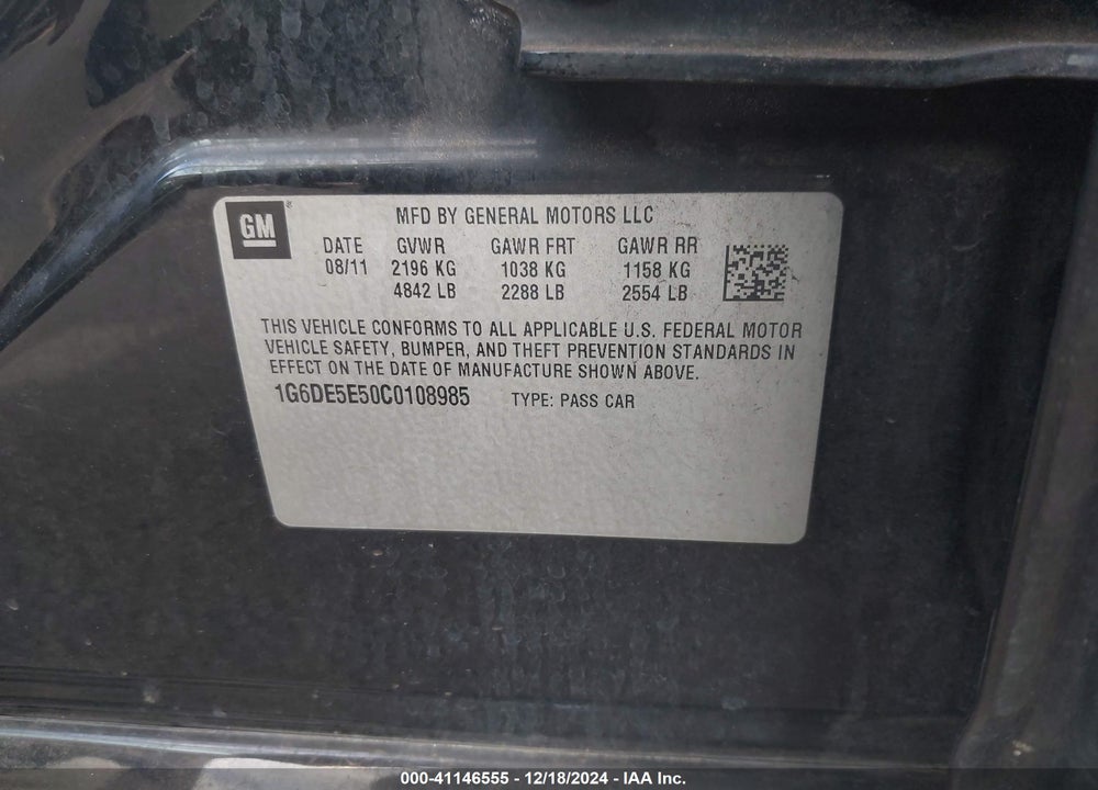 2012 CADILLAC CTS LUXURY VIN: 1G6DE5E50C0108985