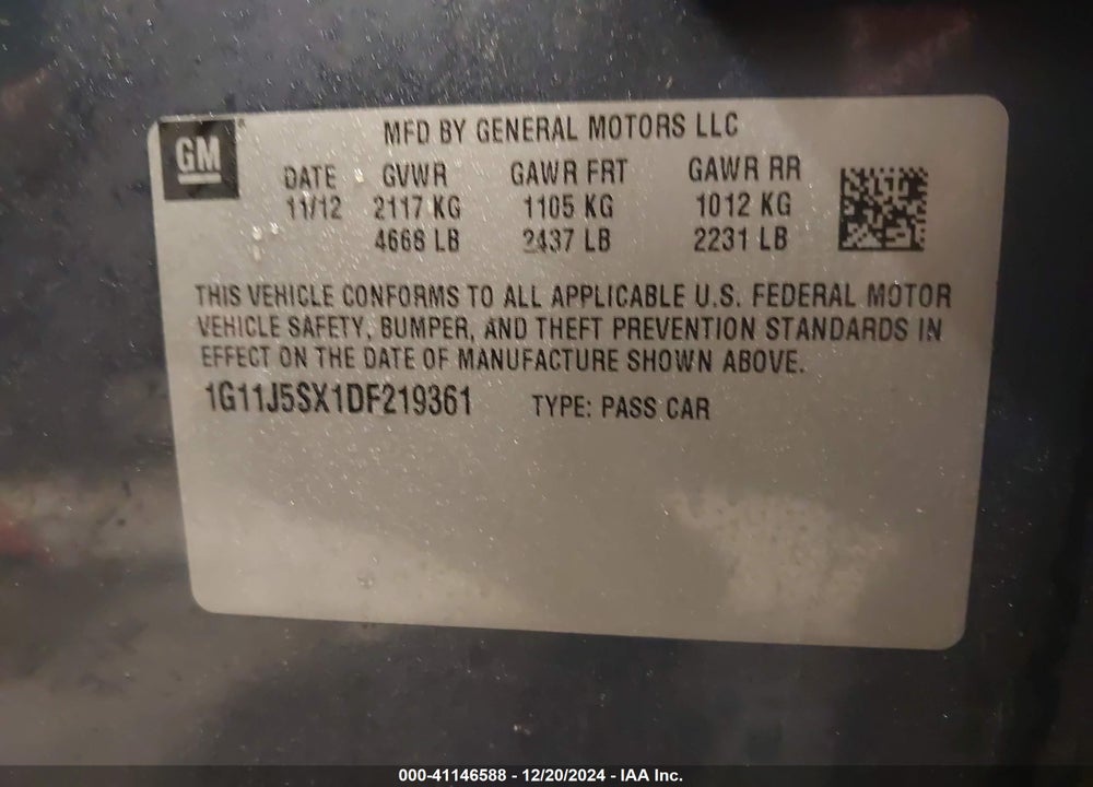 2013 CHEVROLET MALIBU 2LZ VIN: 1G11J5SX1DF219361