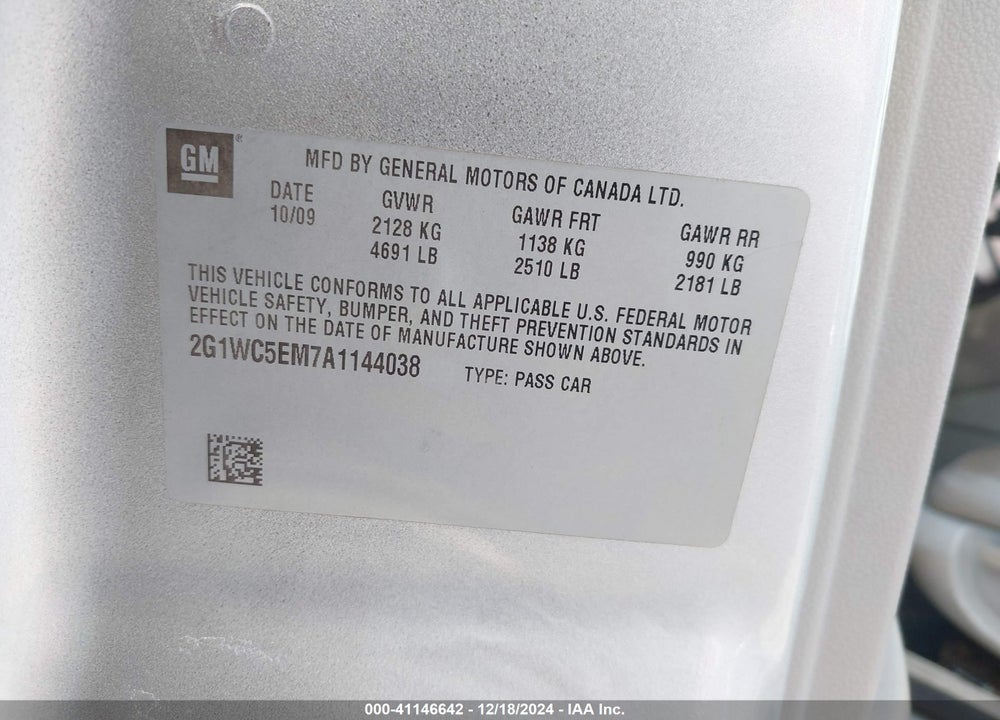 2010 CHEVROLET IMPALA LTZ VIN: 2G1WC5EM7A1144038