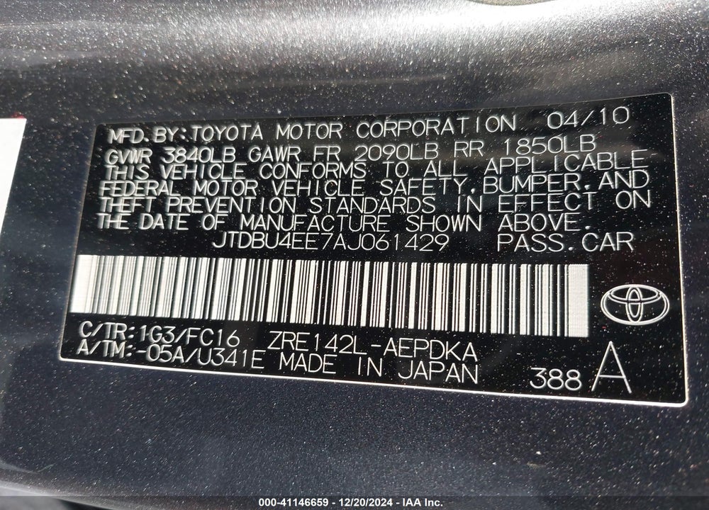 2010 TOYOTA COROLLA LE VIN: JTDBU4EE7AJ061429