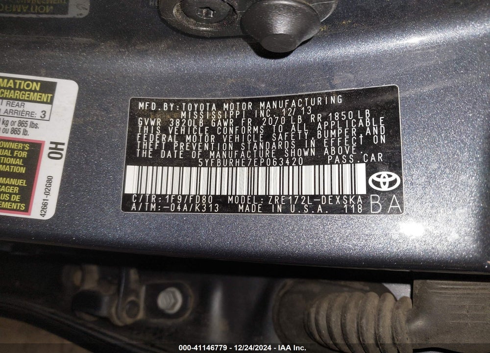 2014 TOYOTA COROLLA S PLUS VIN: 5YFBURHE7EP063420