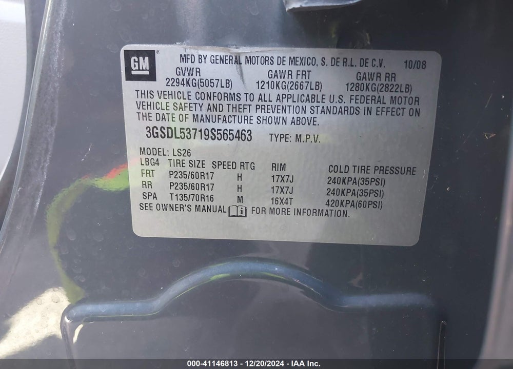 2009 SATURN VUE V6 XR VIN: 3GSDL53719S565463
