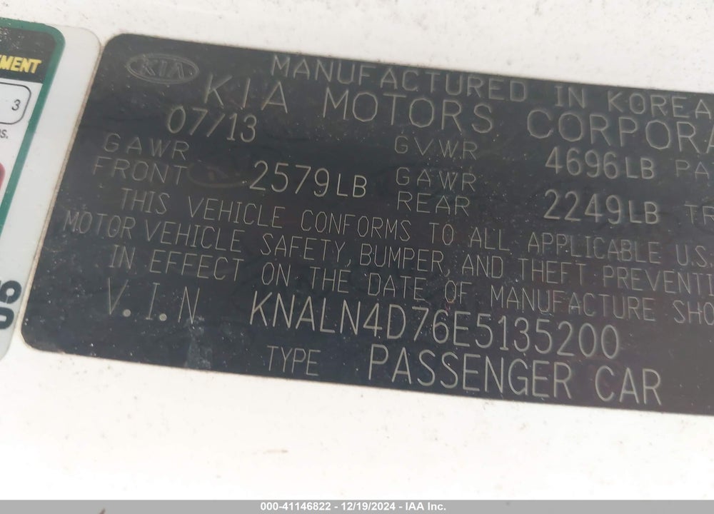 2014 KIA CADENZA PREMIUM VIN: KNALN4D76E5135200