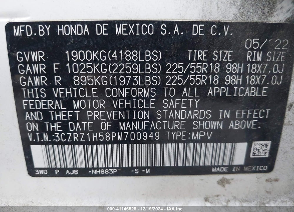 2023 HONDA HR-V 2WD SPORT VIN: 3CZRZ1H58PM700949