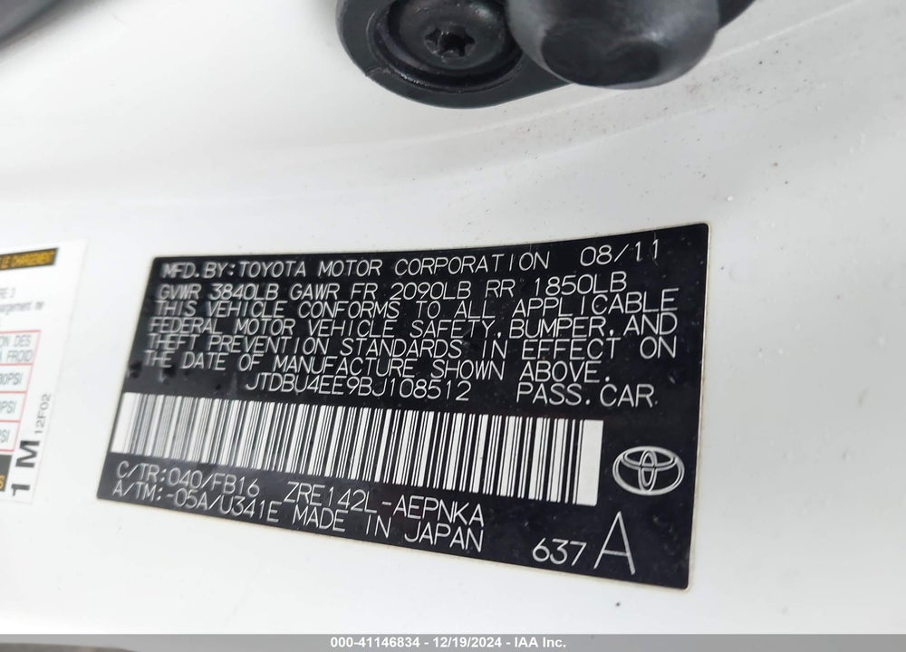 2011 TOYOTA COROLLA LE VIN: JTDBU4EE9BJ108512