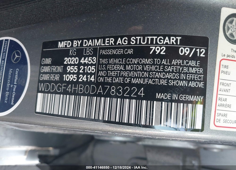 2013 MERCEDES-BENZ C 250 VIN: WDDGF4HB0DA783224