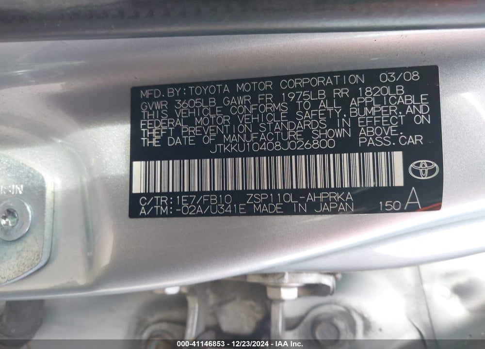2008 SCION XD VIN: JTKKU10408J026800