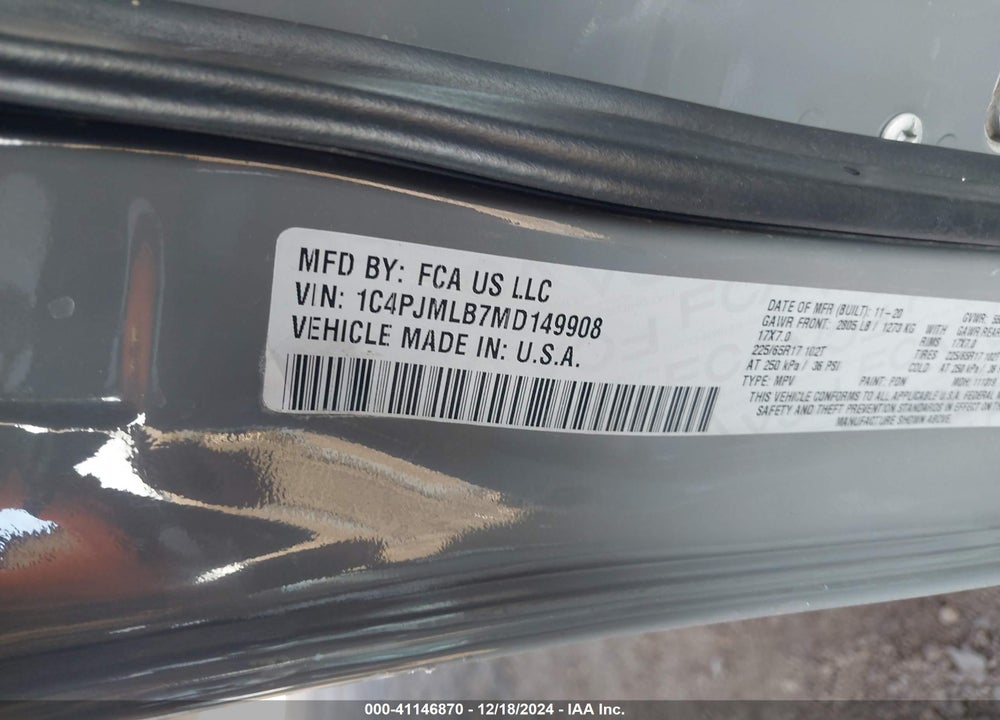 2021 JEEP CHEROKEE LATITUDE PLUS 4X4 VIN: 1C4PJMLB7MD149908