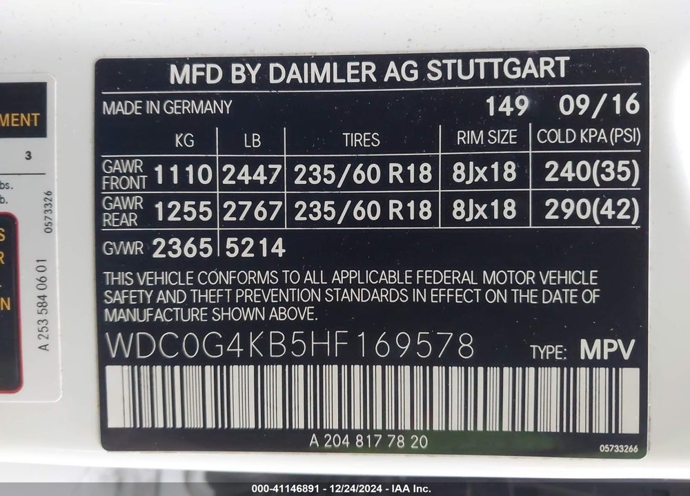 2017 MERCEDES-BENZ GLC 300 4MATIC VIN: WDC0G4KB5HF169578