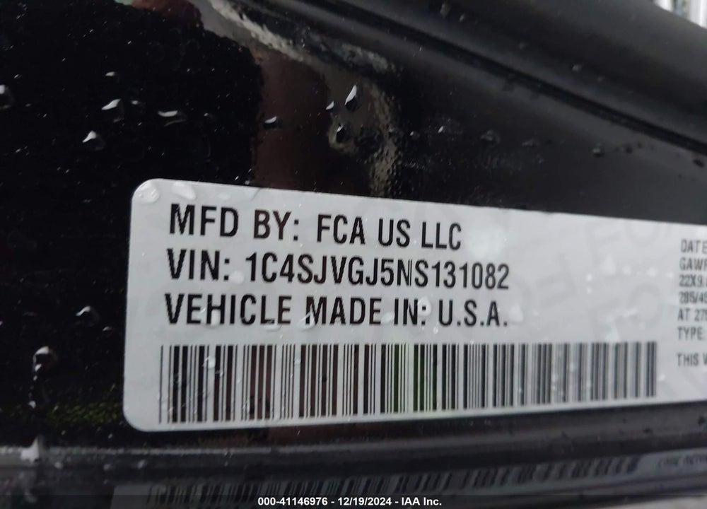 2022 JEEP GRAND WAGONEER SERIES III 4X4 VIN: 1C4SJVGJ5NS131082
