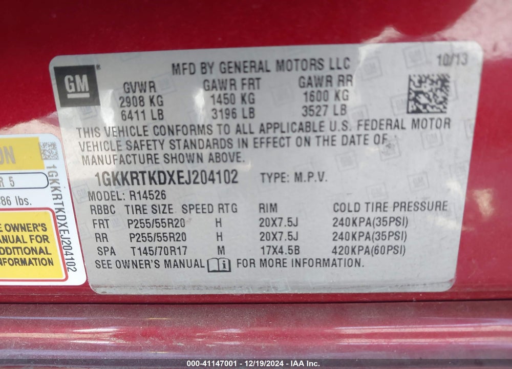 2014 GMC ACADIA DENALI VIN: 1GKKRTKDXEJ204102