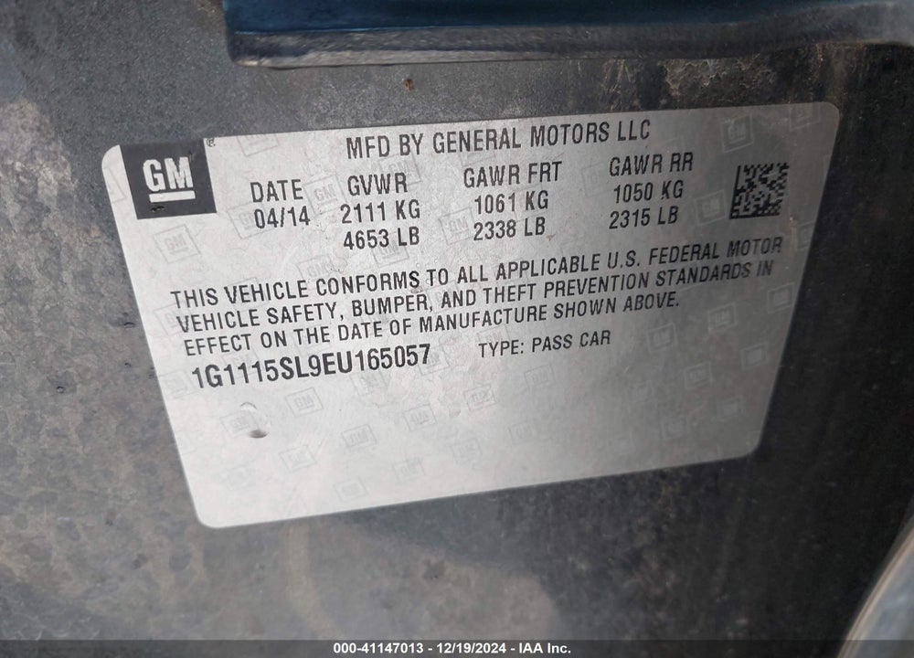 2014 CHEVROLET IMPALA VIN: 1G1115SL9EU165057