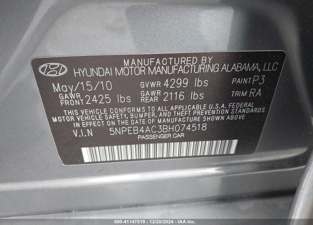 2011 HYUNDAI SONATA GLS VIN: 5NPEB4AC3BH074518