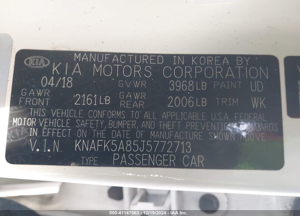 2018 KIA FORTE VIN: KNAFK5A85J5772713