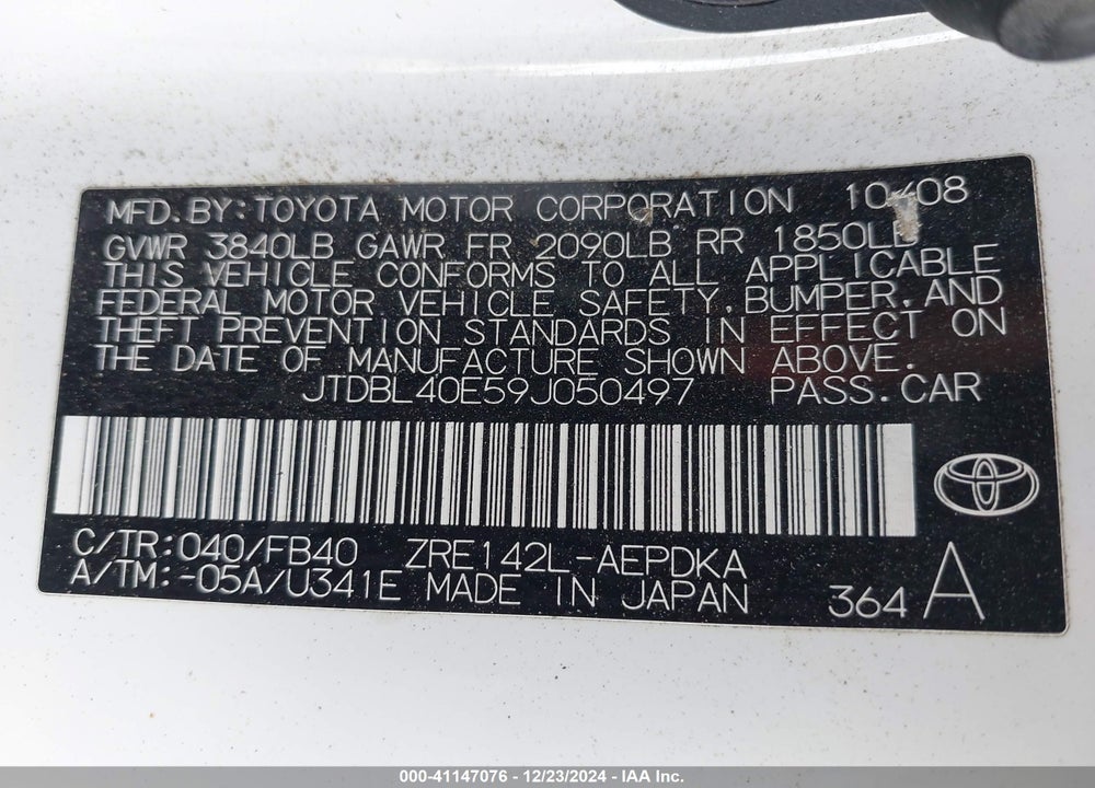 2009 TOYOTA COROLLA LE VIN: JTDBL40E59J050497