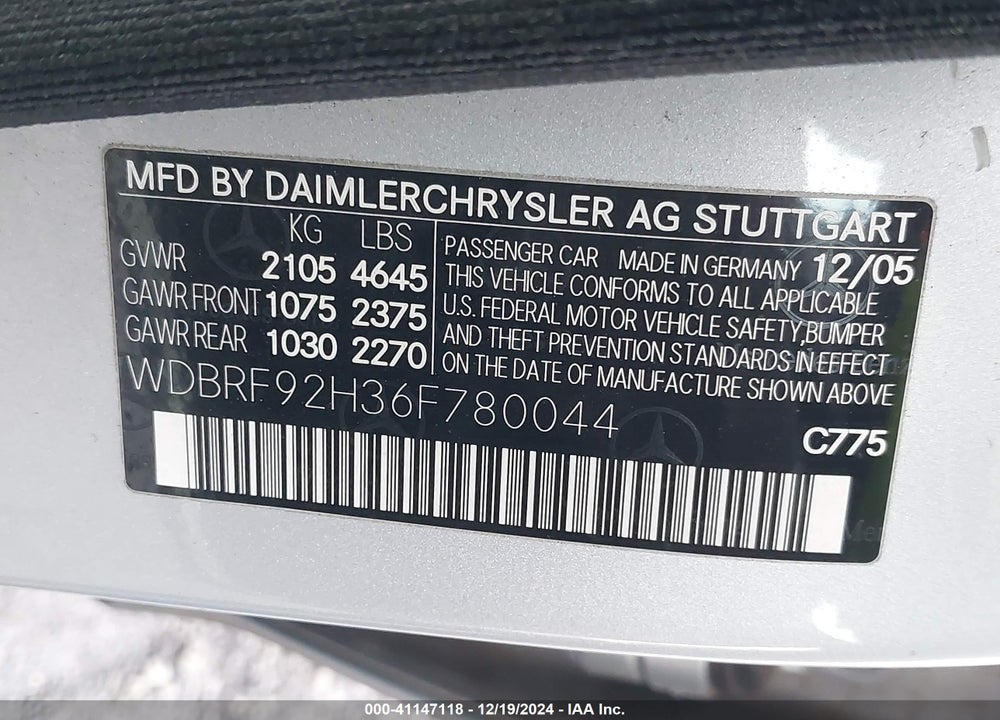 2006 MERCEDES-BENZ C 280 LUXURY 4MATIC VIN: WDBRF92H36F780044