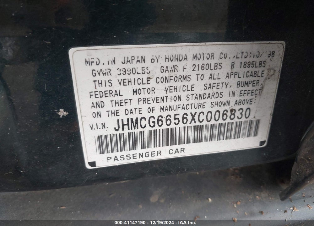 1999 HONDA ACCORD LX VIN: JHMCG6656XC006830