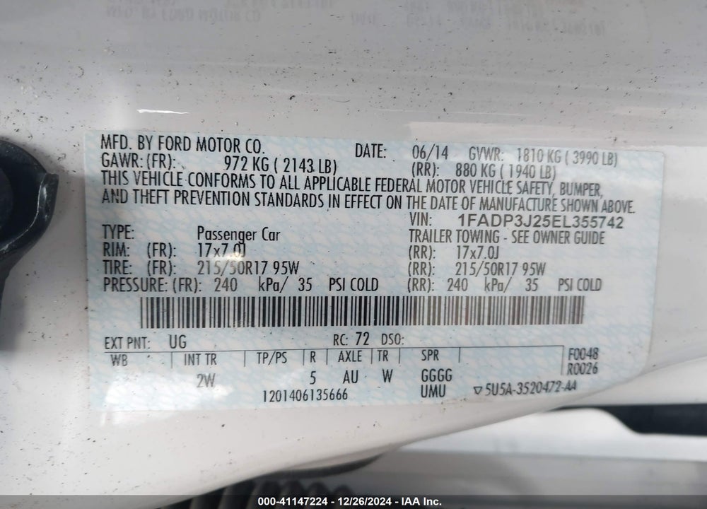 2014 FORD FOCUS TITANIUM VIN: 1FADP3J25EL355742