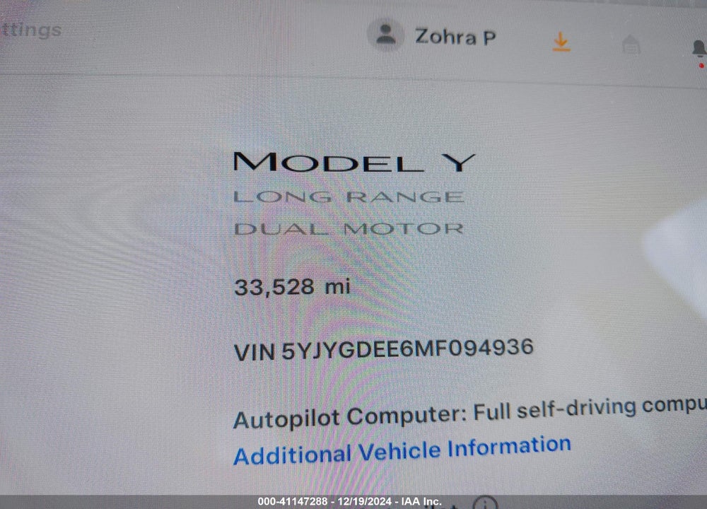 2021 TESLA MODEL Y LONG RANGE DUAL MOTOR ALL-WHEEL DRIVE VIN: 5YJYGDEE6MF094936