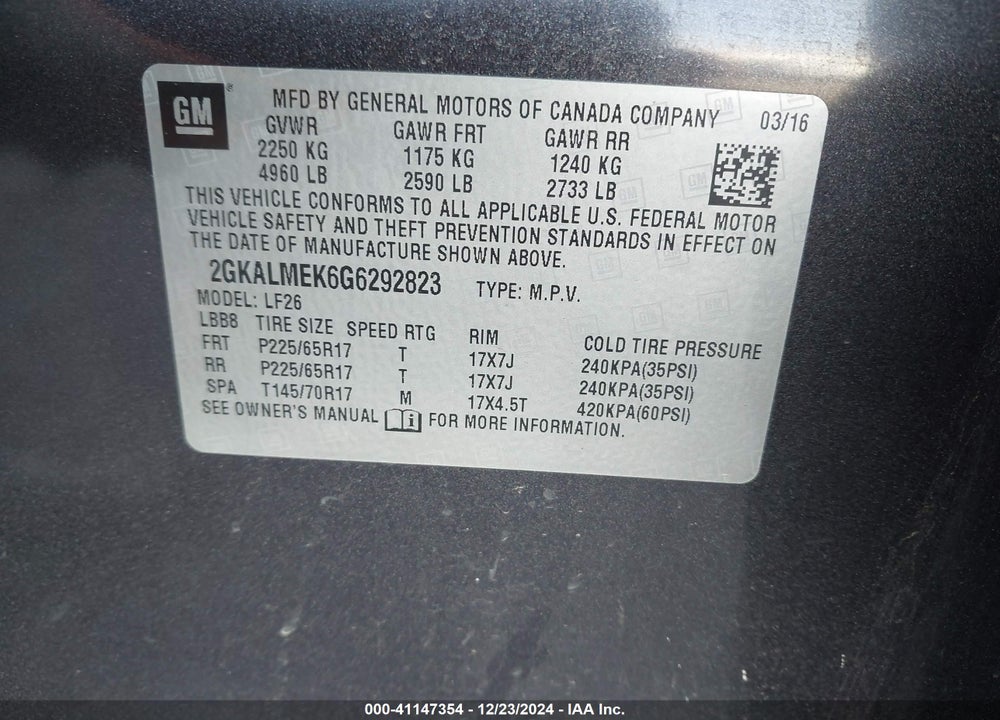 2016 GMC TERRAIN SLE-1 VIN: 2GKALMEK6G6292823