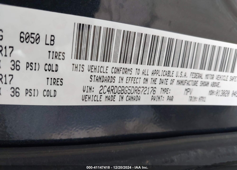 2013 DODGE GRAND CARAVAN SE VIN: 2C4RDGBG5DR672176