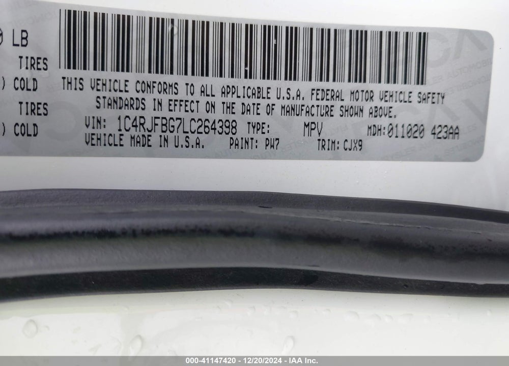 2020 CHEROKEE JEEP GRAND  LIMITED 4X4 VIN: 1C4RJFBG7LC264398