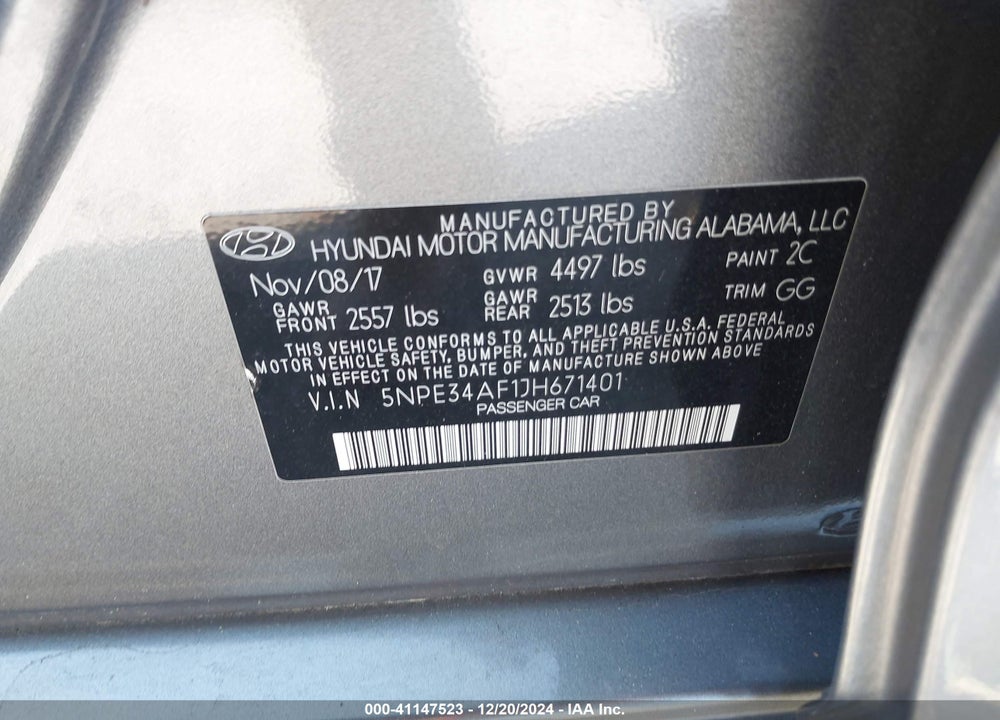 2018 HYUNDAI SONATA VIN: 5NPE34AF1JH671401