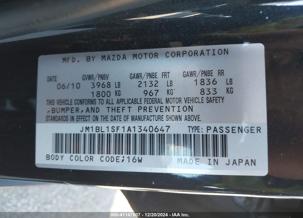 2010 MAZDA 3 I TOURING VIN: JM1BL1SF1A1340647