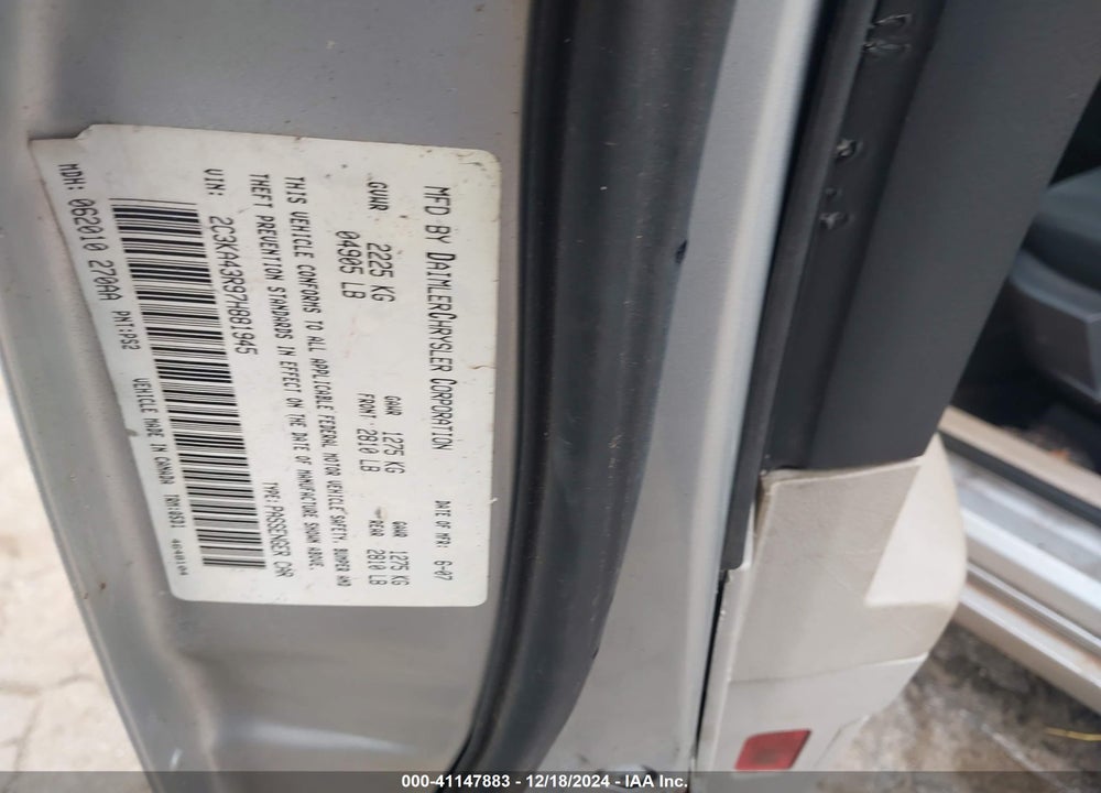 2007 CHRYSLER 300 VIN: 2C3KA43R97H881945
