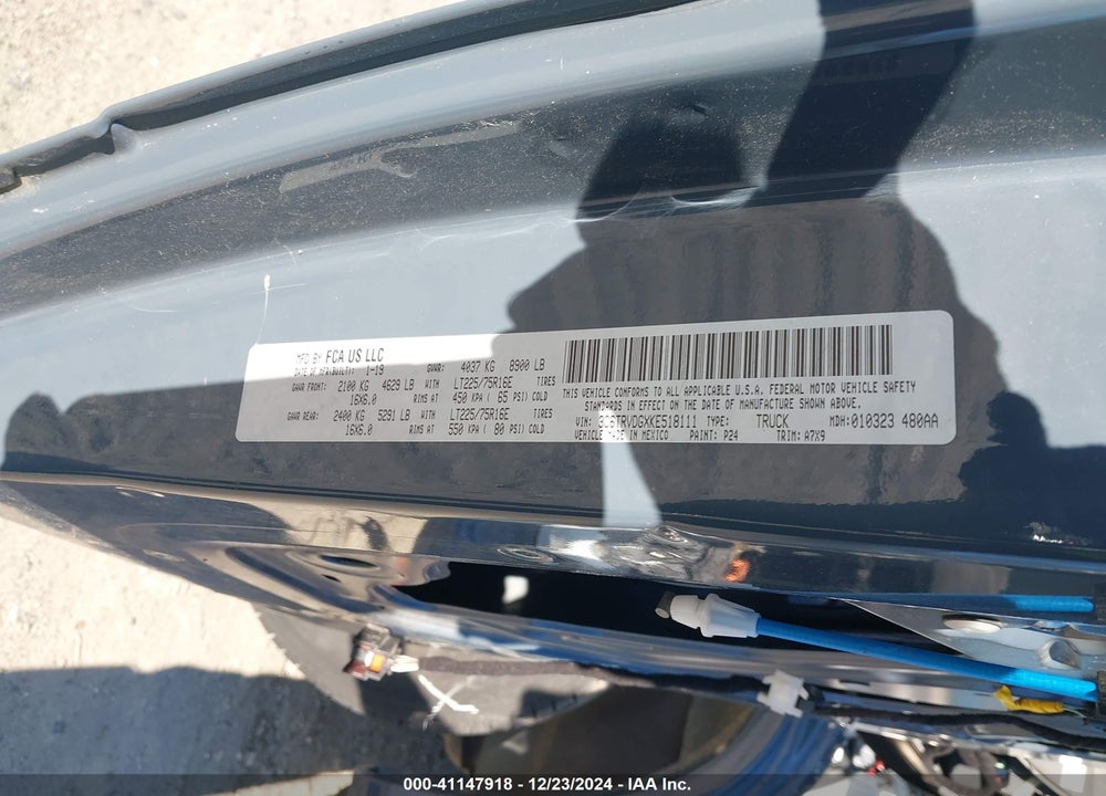 2019 RAM PROMASTER 2500 HIGH ROOF 159 WB VIN: 3C6TRVDGXKE518111