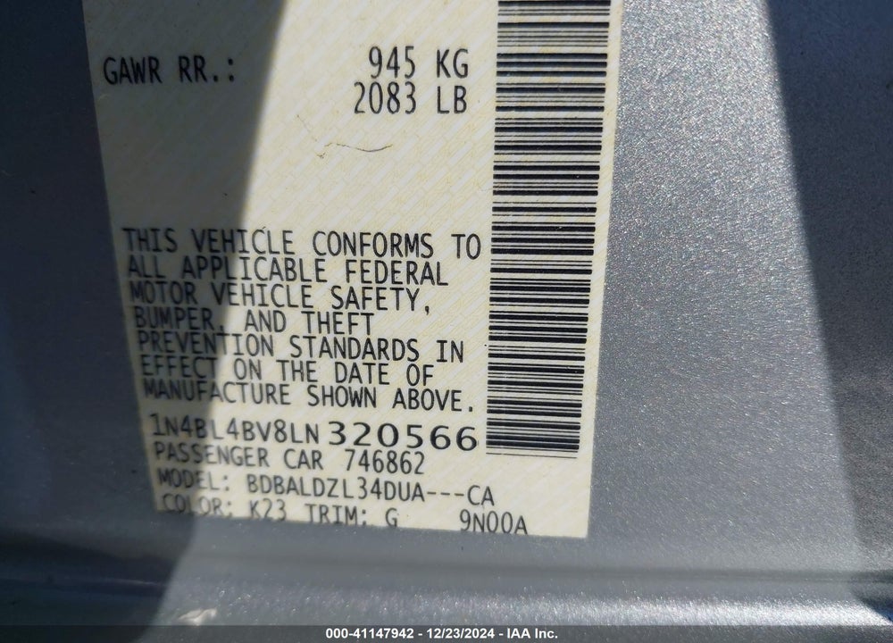 2020 NISSAN ALTIMA VIN: 1N4BL4BV8LN320566
