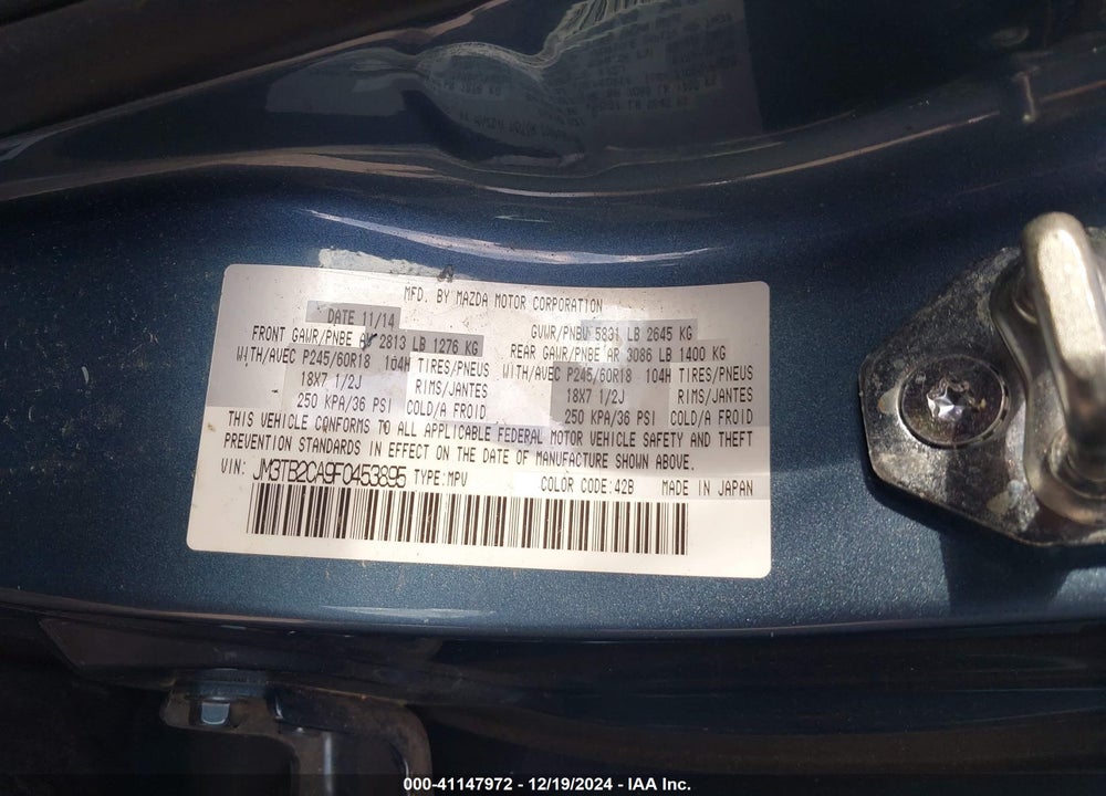 2015 MAZDA CX-9 TOURING VIN: JM3TB2CA9F0453895