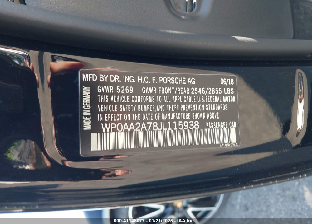 2018 PORSCHE PANAMERA VIN: WP0AA2A78JL115938
