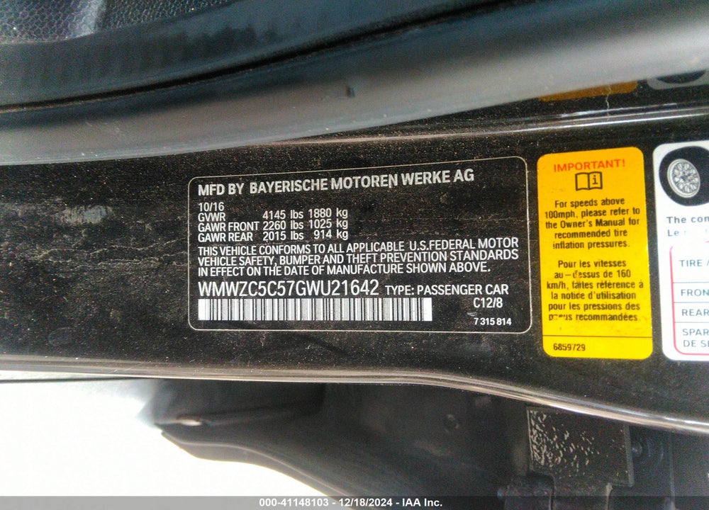 2016 MINI COUNTRYMAN COOPER S VIN: WMWZC5C57GWU21642