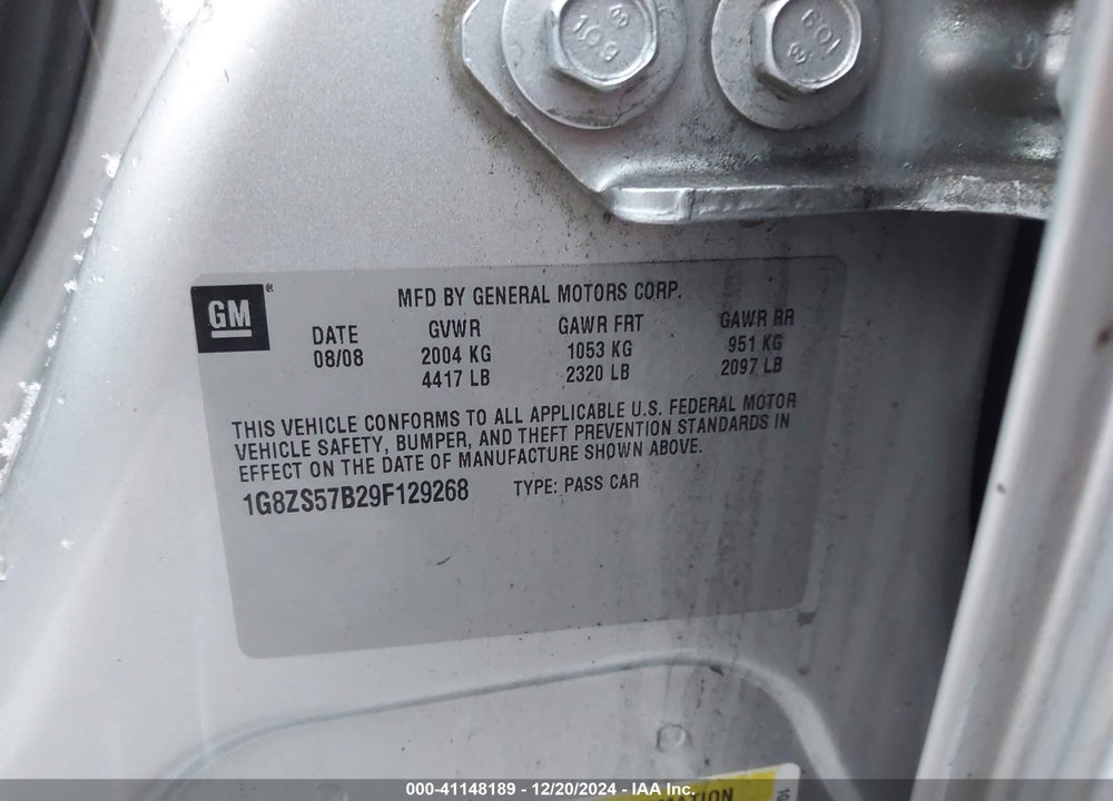 2009 SATURN AURA XE VIN: 1G8ZS57B29F129268