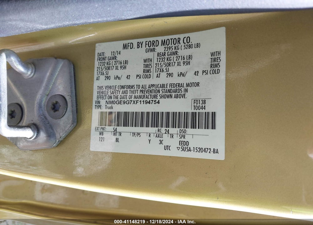 2015 FORD TRANSIT CONNECT TITANIUM VIN: NM0GE9G7XF1194754