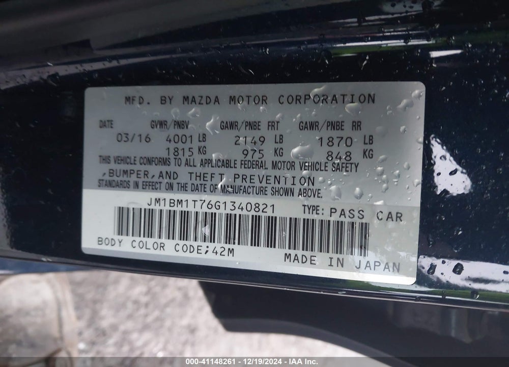 2016 MAZDA 3 I SPORT VIN: JM1BM1T76G1340821