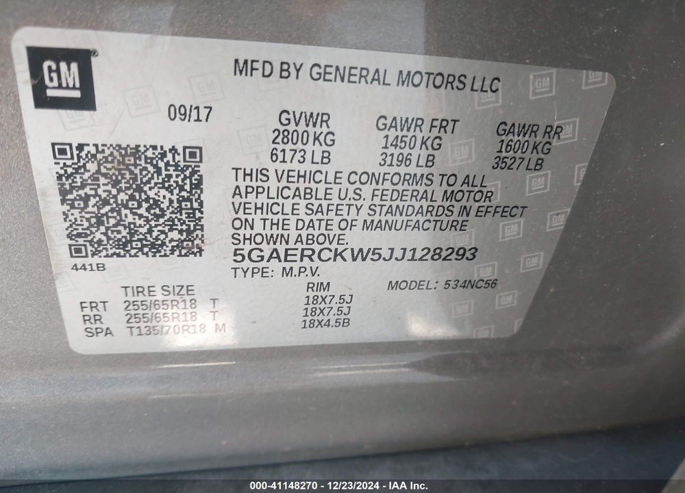 2018 BUICK ENCLAVE PREMIUM VIN: 5GAERCKW5JJ128293