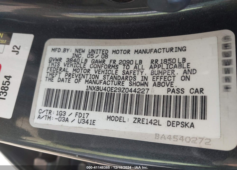 2009 TOYOTA COROLLA S VIN: 1NXBU40E29Z044227