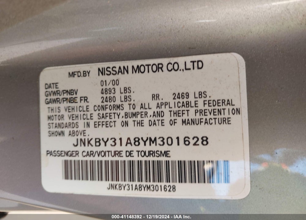 2000 INFINITI Q45 VIN: JNKBY31A8YM301628
