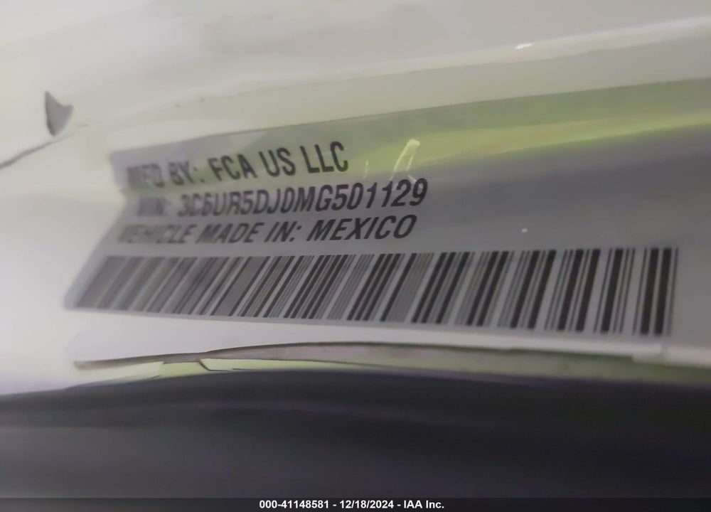 2021 RAM 2500 VIN: 3C6UR5DJ0MG501129