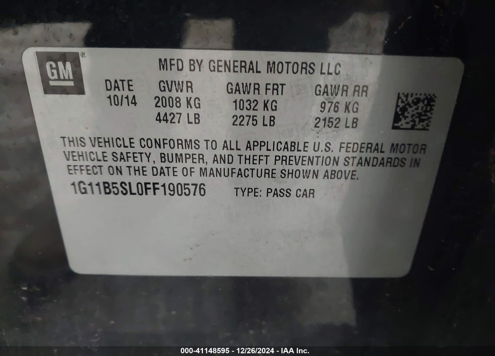 2015 CHEVROLET MALIBU LS VIN: 1G11B5SL0FF190576