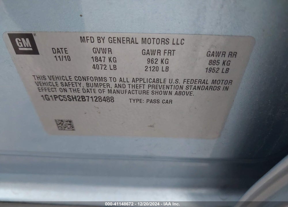 2011 CHEVROLET CRUZE LS VIN: 1G1PC5SH2B7128488
