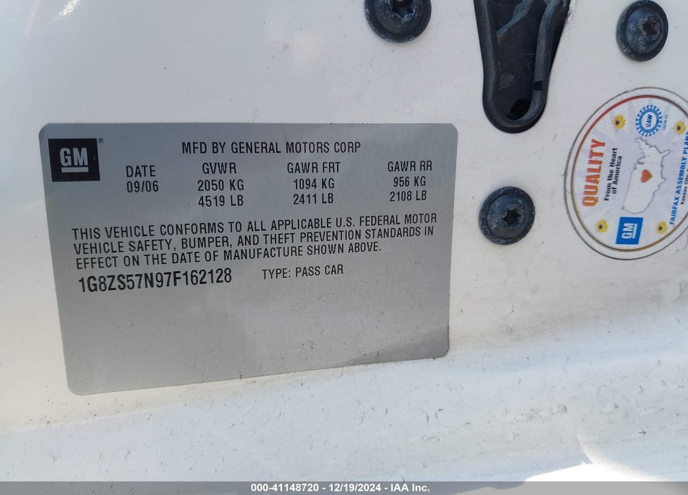 2007 SATURN AURA XE VIN: 1G8ZS57N97F162128