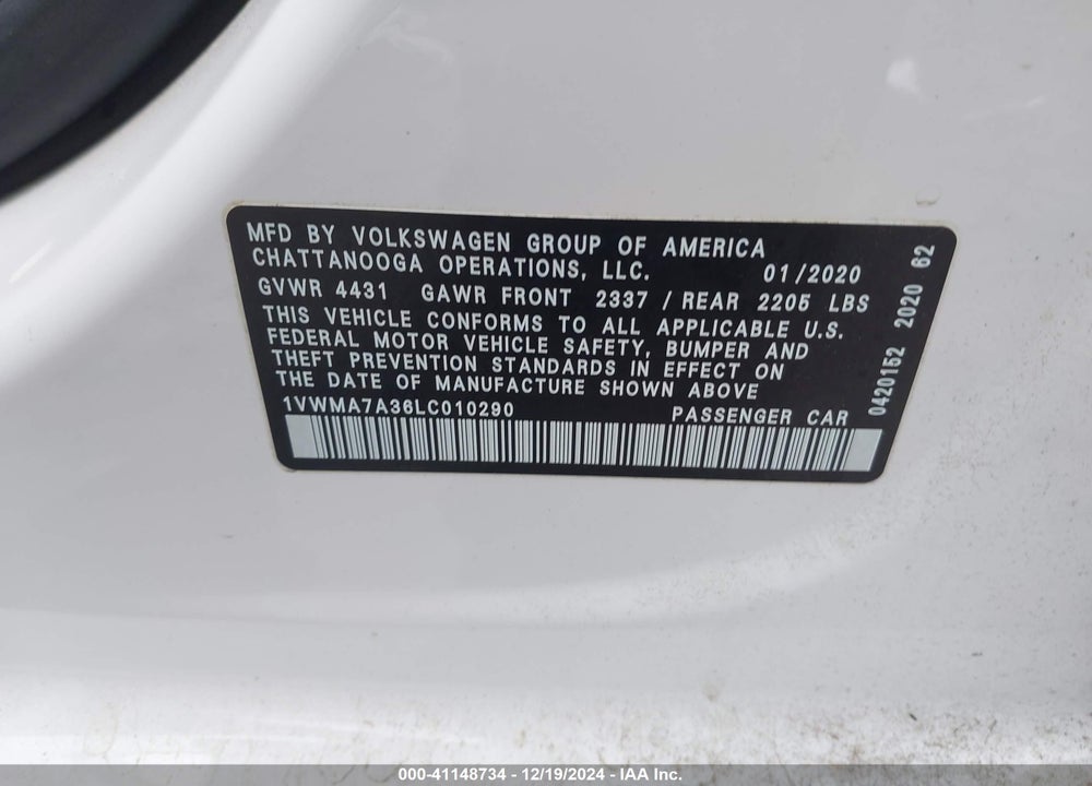 2020 VOLKSWAGEN PASSAT 2.0T R-LINE VIN: 1VWMA7A36LC010290
