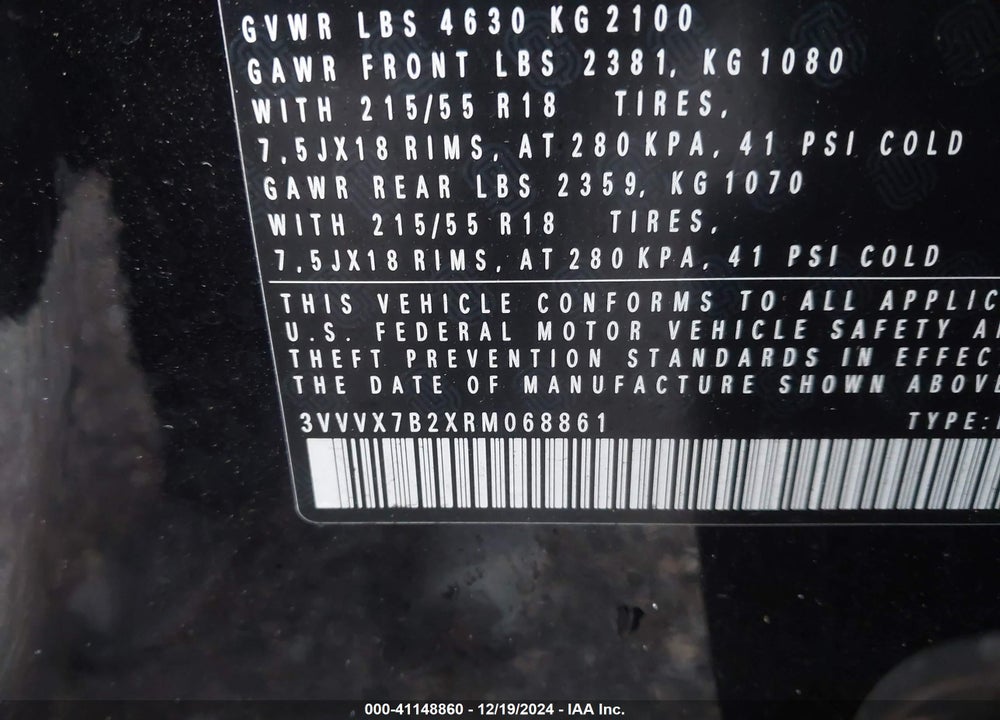 2024 VOLKSWAGEN TAOS 1.5T SE VIN: 3VVVX7B2XRM068861