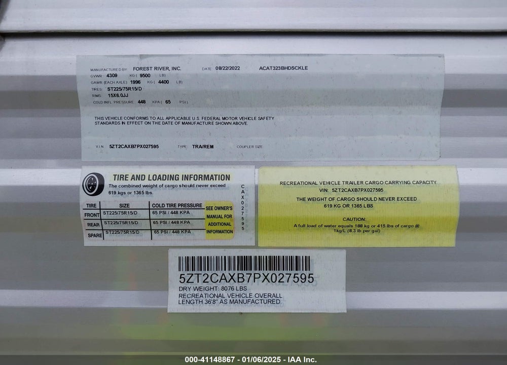 2023 COACHMEN CATALINA VIN: 5ZT2CAXB7PX027595